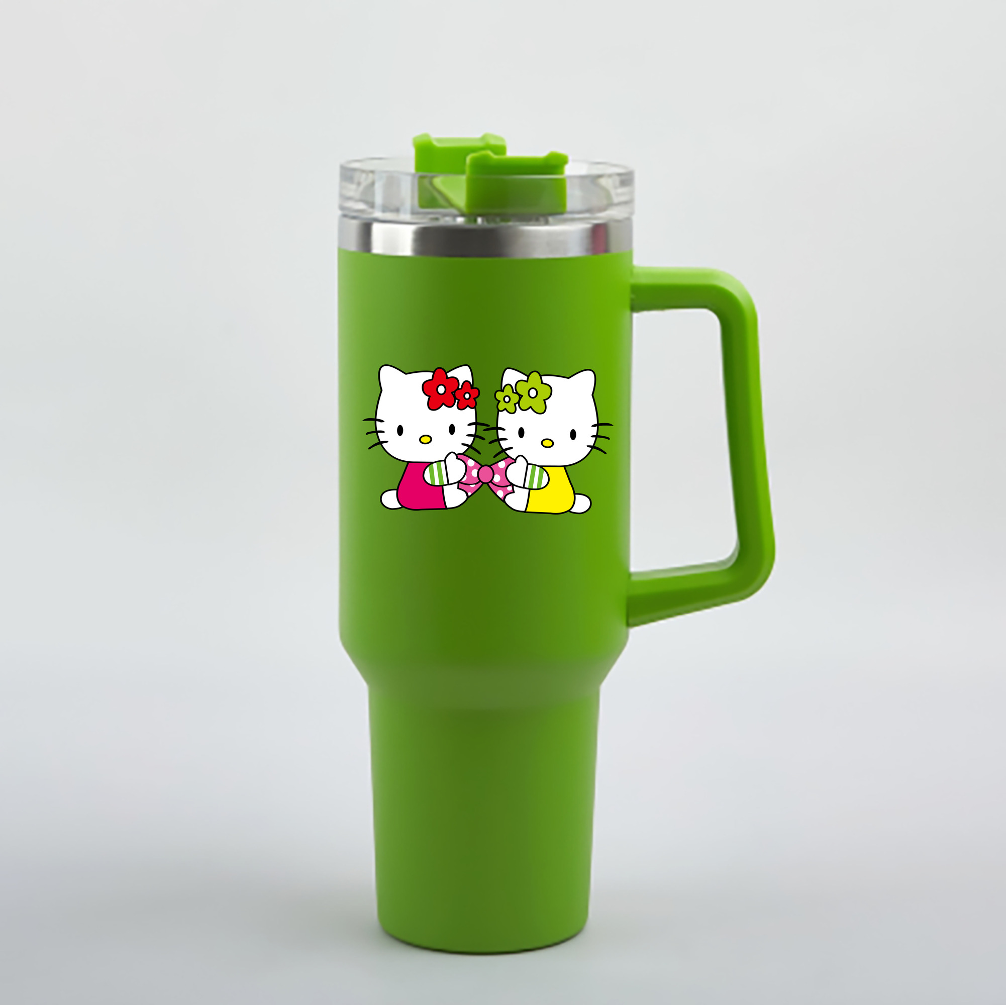 （画像用） Hello Kitty ハローキティ 1200mL車用タンブラー - クリスタルステッカー（プラスチックストロー付き）
